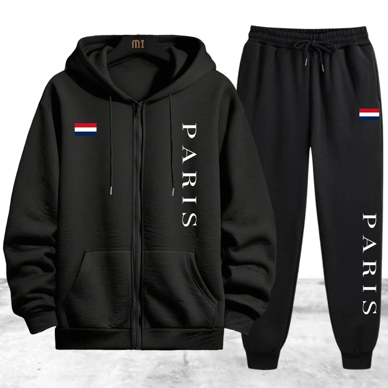 Winter Clothing Matching - Setelan Olahraga Pria Paris Printing, Jaket