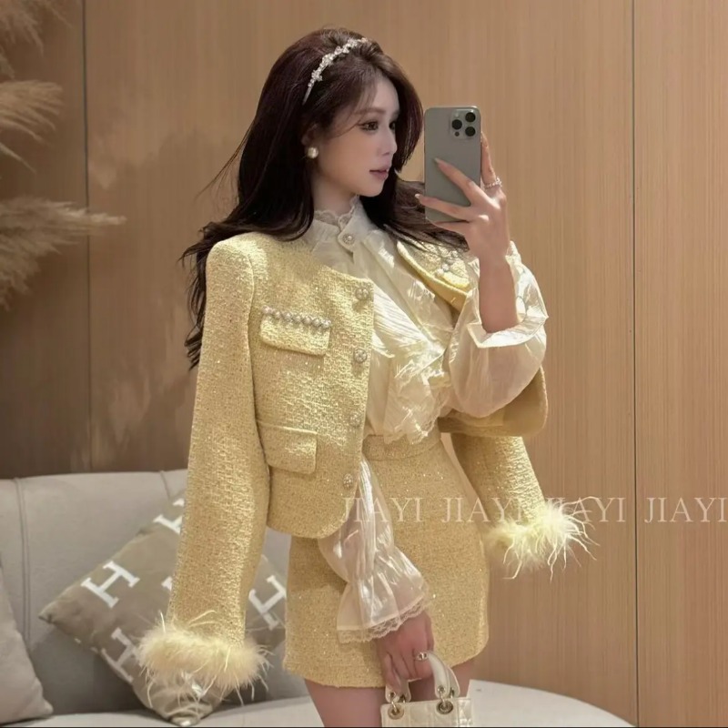 Winter Clothing Color - Setelan Dua Potong Wanita Tweed Mewah