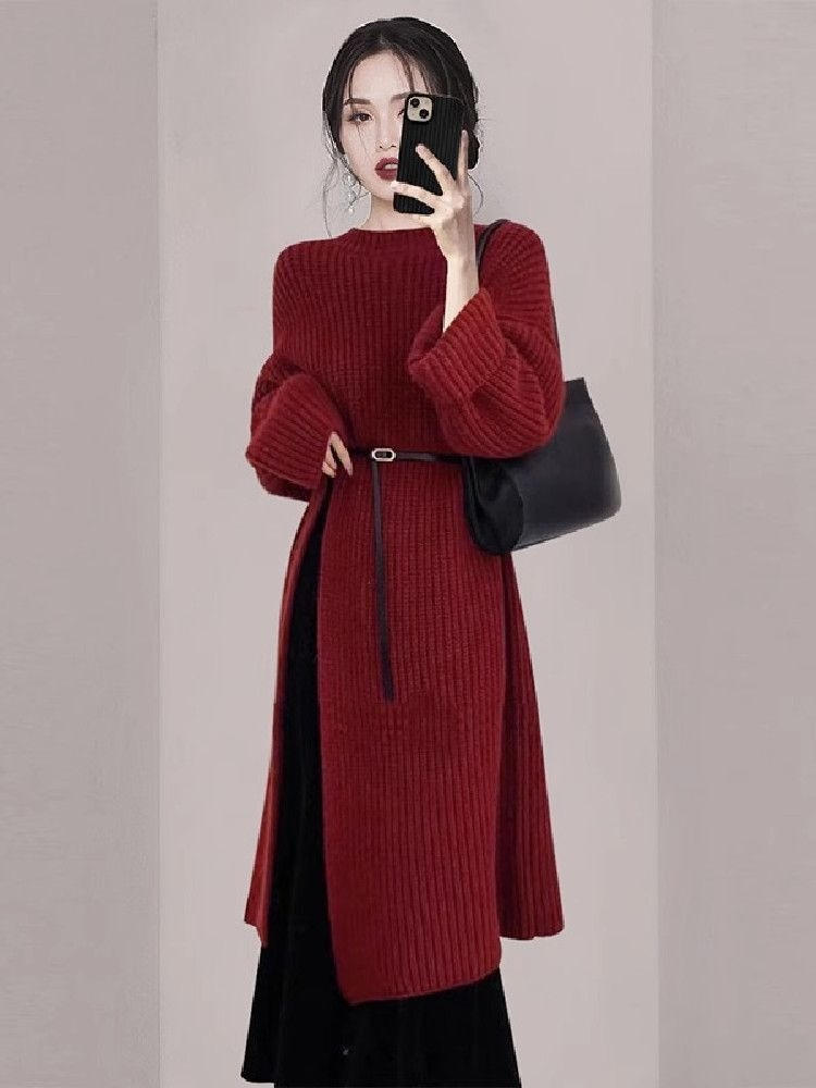 Winter Clothing H&M - Gaun Rajut Merah Elegan Wanita Musim