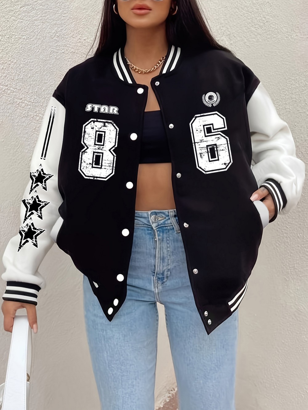Winter Clothing H&M - Jaket Cetak Bintang Basket 86 Wanita