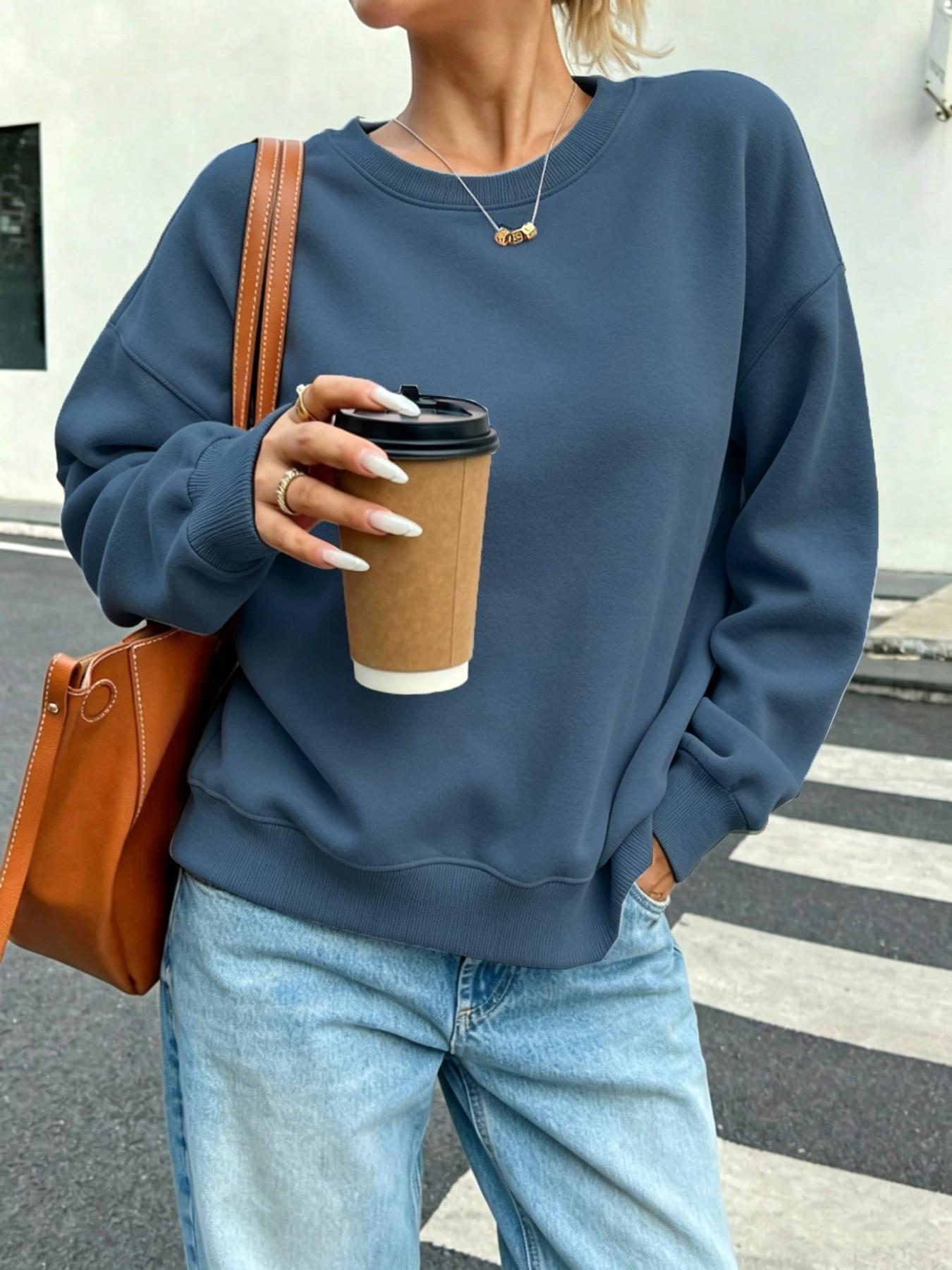 Winter Clothing On Sale - Sweatshirt Kasual Wanita Solid O-Neck Street