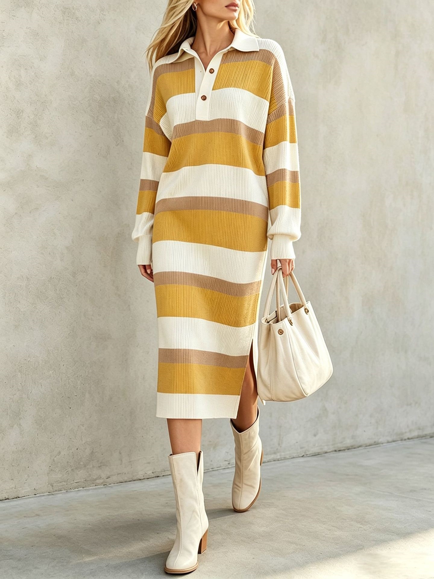 Winter Clothing H&M - Gaun Rajut Wanita Motif Garis-Garis untuk