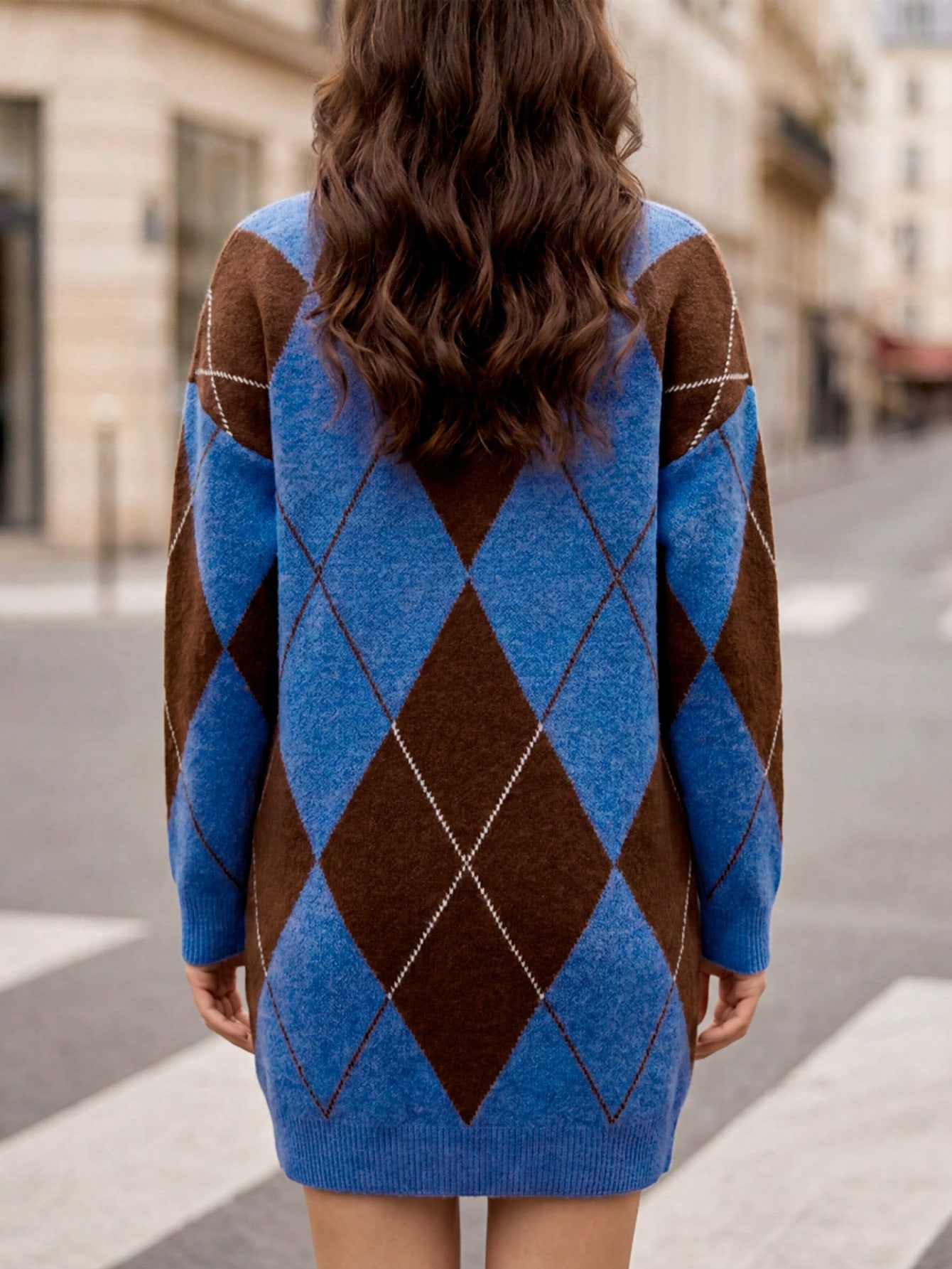 Gaun Sweater Argyle Biru Cokel - Winter Clothing Plus Size ulasan dan harga