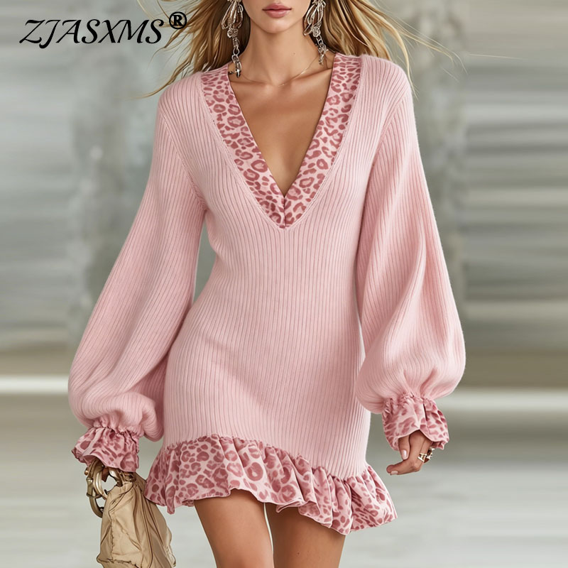 Gaun Mini Rajut Motif Leopard  - Winter Clothing H&M ulasan dan harga
