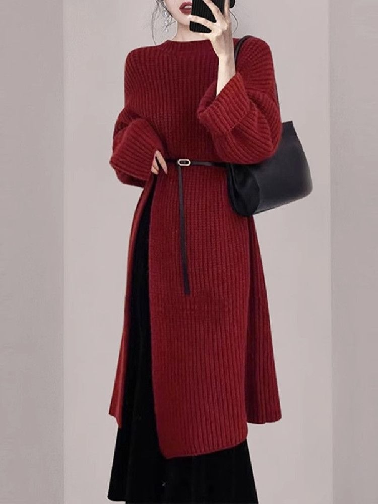 Gaun Rajut Merah Elegan Wanita - Winter Clothing H&M ulasan dan harga